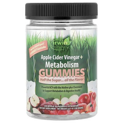 Apple Cider Vinegar + Metabolism Gummies, Apple, 40 Gummies (500 mg per Gummy)