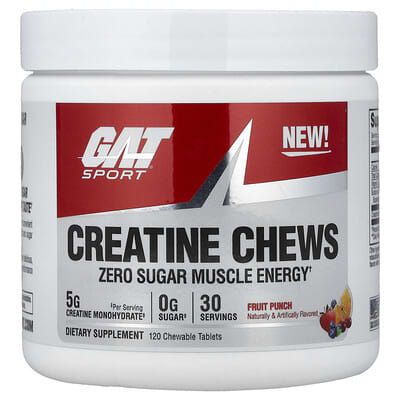 GAT Sport Creatine Chews, Fruit Punch, 120 жевательных таблеток