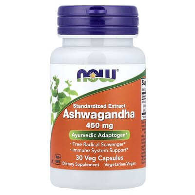 NOW Foods Ashwagandha, 450 mg, 30 вегетарианских капсул
