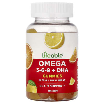 Желейные витамины Omega 3-6-9 + DHA, апельсин и лимон, 60 шт