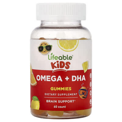 Детские мармеладные витамины Lifeable Omega + DHA, апельсин и лимон