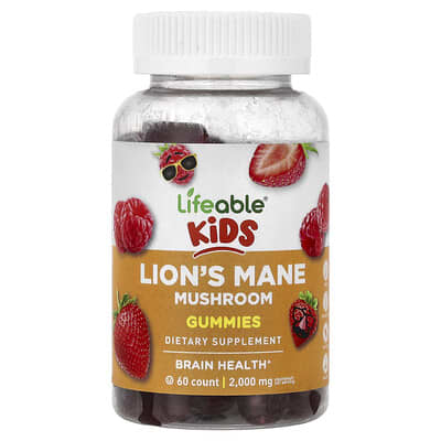 Детские мармеладные витамины Lifeable Lion's Mane Mushroom Gummies, Berry, 60 Gummies, (100 mg per Gummy)