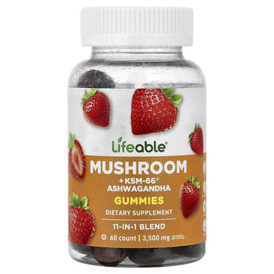 Mushroom + KSM-66® Ashwagandha Gummies, Strawberry, 60 шт.