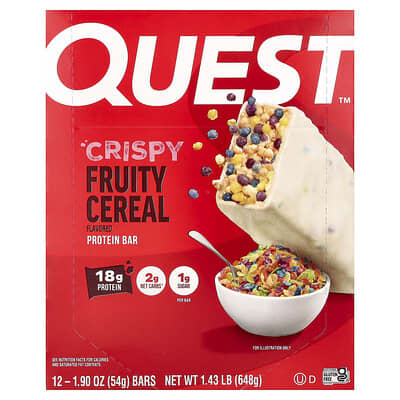 протеиновый батончик Quest Nutrition, хрустящая фруктовая хлопья, 12 шт., 1.9 oz (54 g) каждый