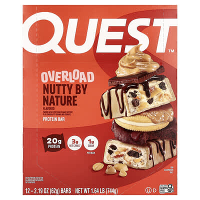 Quest Nutrition Протеиновый батончик Overload Nutty By Nature 12 Bars 2.19 oz (62 g) Each