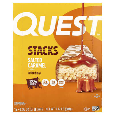 Протеиновый батончик Stacks Salted Caramel, 12 шт. по 2.36 oz (67 g)