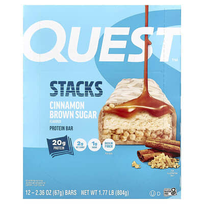 Quest Nutrition протеиновый батончик Stacks, корица и коричневый сахар, 12 шт., 2.36 oz (67 g) каждый
