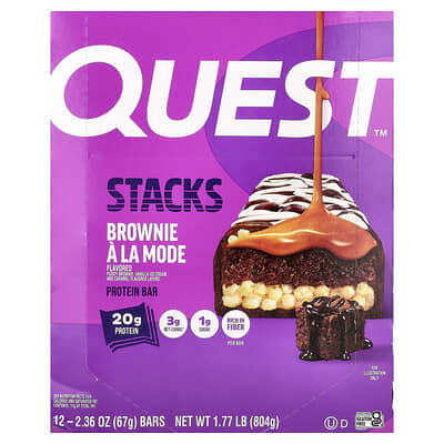 Протеиновый батончик Stacks, Brownie A La Mode, 12 шт., 2.36 oz (67 g) каждый