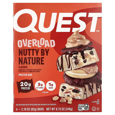Протеиновый батончик Overload Protein Bar Nutty By Nature 4 шт 1.7-oz (62 g) каждый