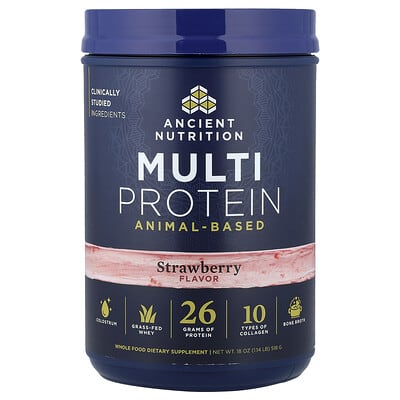 Протеин Ancient Nutrition со вкусом клубники, животного происхождения, 1.14 lb (518 g)