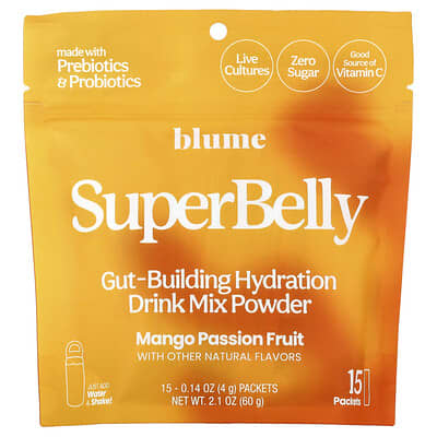 Напиток SuperBelly Gut-Building Hydration Mix Mango Passion Fruit, 15 пакетов, 0.14 oz (4 g) каждый