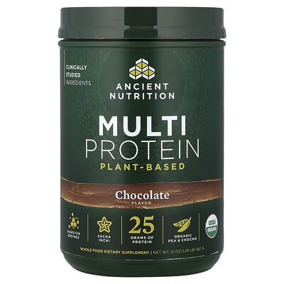 Мультипротеин Ancient Nutrition Plant Based, Chocolate, 1.29 lb (587 g)