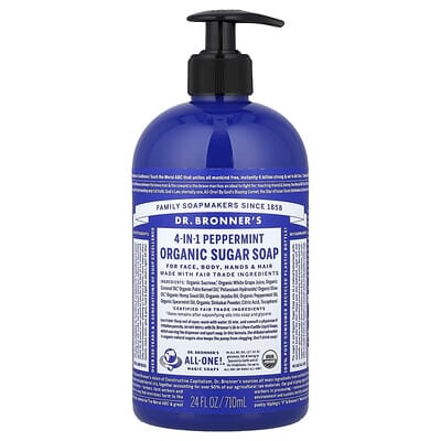 Органическое сахарное мыло 4-в-1 Peppermint, 24 fl oz (710 ml)