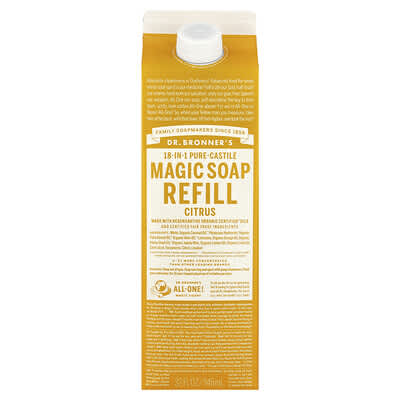 Запасное средство для мытья 18-in-1 Pure-Castile Magic Soap Refill, Citrus, 32 fl oz (946 ml)