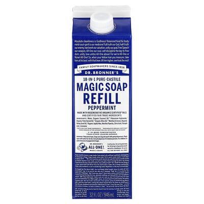 Dr. Bronner's жидкое мыло Pure-Castile Peppermint 32 fl oz (946 ml)