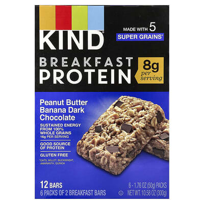 Breakfast Protein Bars, Peanut Butter Banana Dark Chocolate, 6 Packs, 1.76 oz (50 g) Each