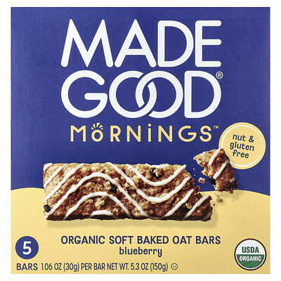 Овсяные батончики Mornings™ Organic Soft Baked, черника, 5 шт., 1.06 oz (30 g) каждый