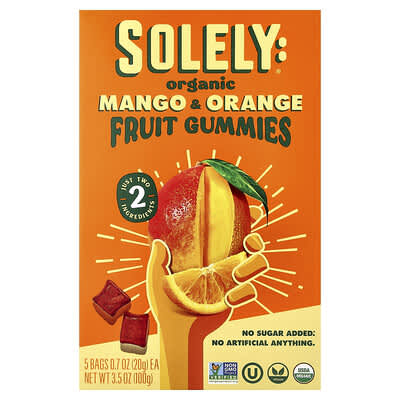 Organic Fruit Gummies, Mango & Orange, 5 Bags, 0.7 oz (20 g) Each