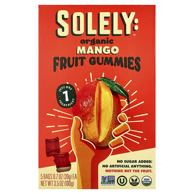Organic Fruit Gummies, Mango, 5 Bags, 0.7 oz (20 g) Each