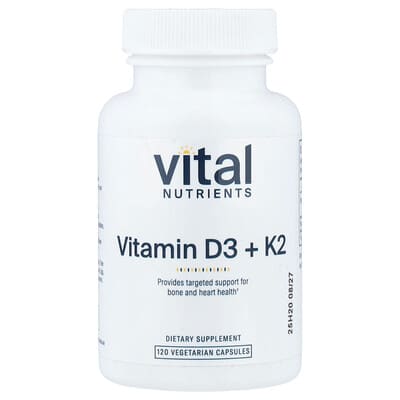 Витамины Vital Nutrients Vitamin D3 + K2, 120 Vegetarian Capsules