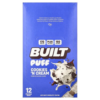 Puff, Protein Bars, Cookies 'N Cream, 12 Bars, 1.41 oz (40 g) Each