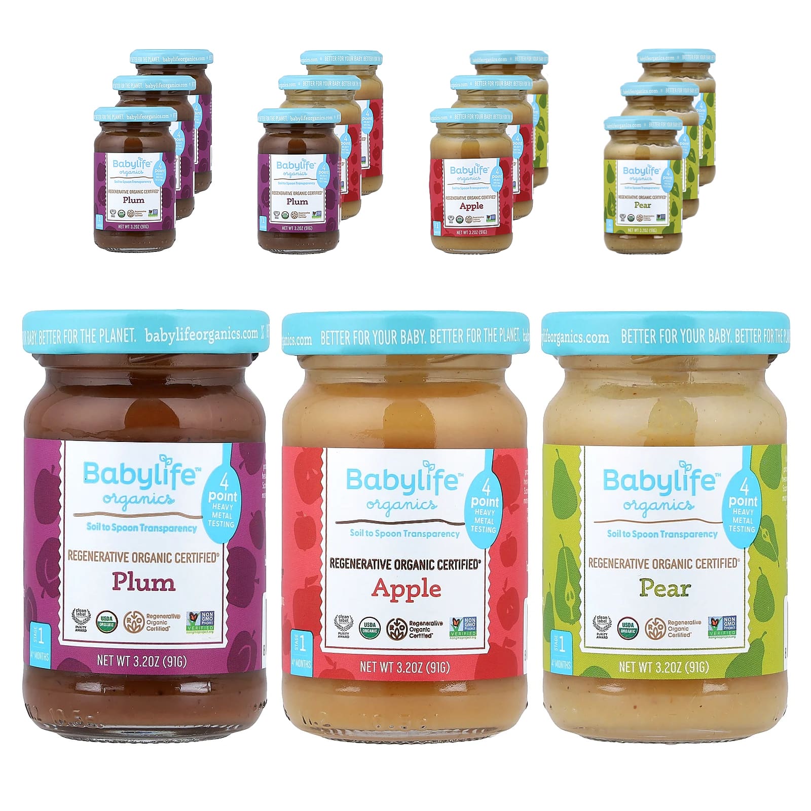 Детское питание BabyLife Organics, ассорти, 12 баночек по 3.2 oz (91 g)