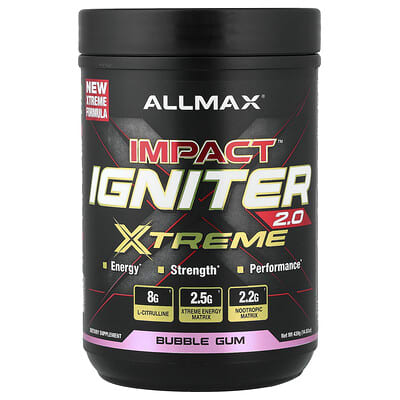 Предтренировочная добавка Impact™ Igniter Xtreme 2.0, вкус жвачки, 14.82 oz (420 g)