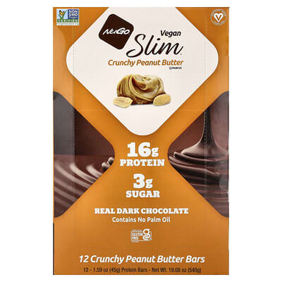 Slim® протеиновые батончики с арахисовой пастой, 12 шт., 1.59 oz (45 g) каждый