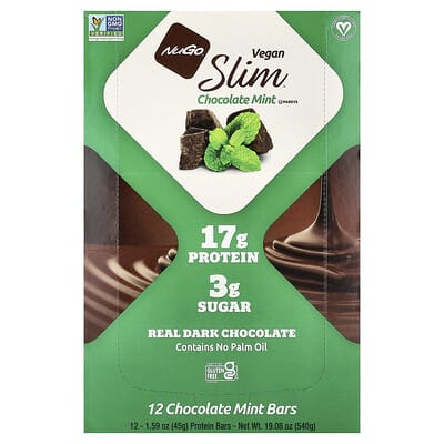 Slim®, Vegan Protein Bars, Chocolate Mint, 12 Bars, 1.59 oz (45 g) Each