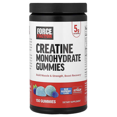 Желе для тренировок Force Factor Creatine Monohydrate Gummies, Blue Raspberry, 150 шт.