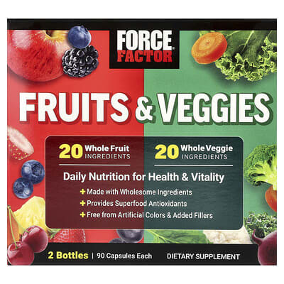 Фрукты и овощи Force Factor, 2 банки по 90 капсул