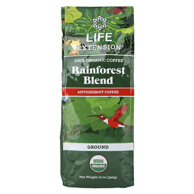 100% Organic Coffee, Rainforest Blend, Ground, 12 oz (340 g)