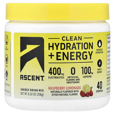 Энергетический напиток Ascent Clean Hydration + Energy Raspberry Lemonade 8.32 oz (236 g)