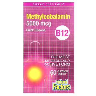 B12, Methylcobalamin, 5,000 mcg, 60 Chewable Tablets