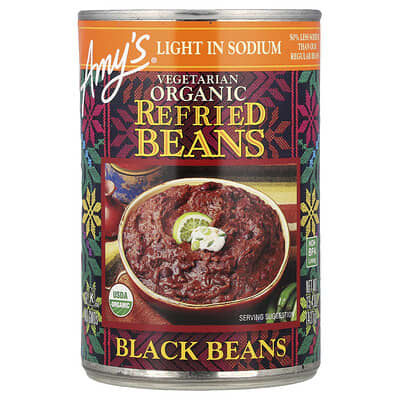 Вегетарианская фасоль Amy's Refried Black Beans, мало соли, 15.4 oz (437 g)