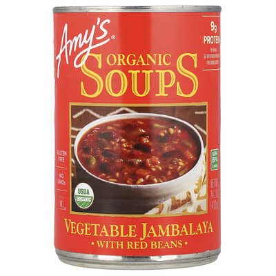 Amy's Органический суп, овощная джамбалайя с красной фасолью, 14.2 oz (403 g)