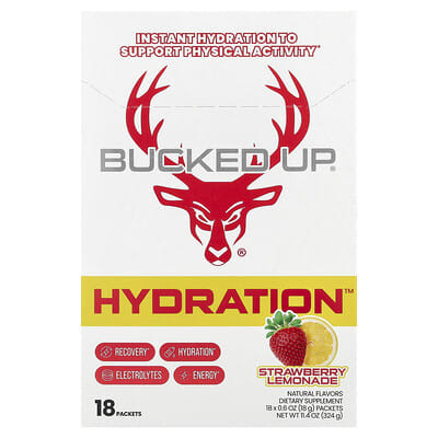 Bucked Up Hydration™, Strawberry Lemonade, 18 пакетиков по 0.6 oz (18 g)