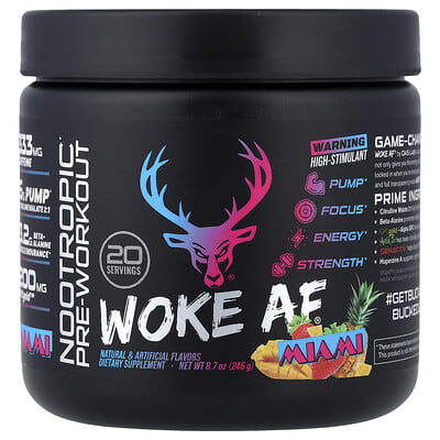 Предтренировочный комплекс Woke AF®, Nootropic, Miami, Strawberry, Mango & Pineapple, 8.7 oz (246 g)