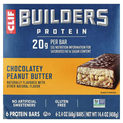 Clif Bar протеиновый батончик Builders®, шоколадный арахис, 6 шт., 2.4 oz (68 g) каждый