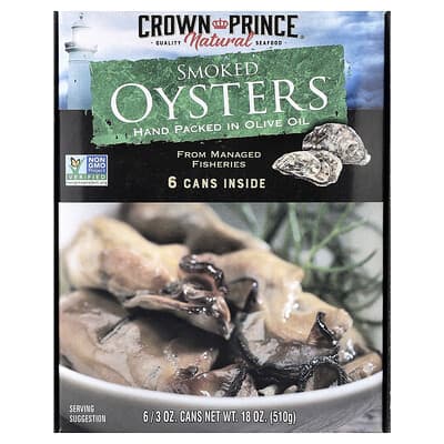 Smoked Oysters In Olive Oil, 6 Cans, 3 oz (85 g) Each
