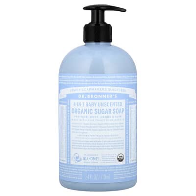 4-in-1 Baby, Organic Sugar Soap, Unscented, 24 fl oz (710 ml)