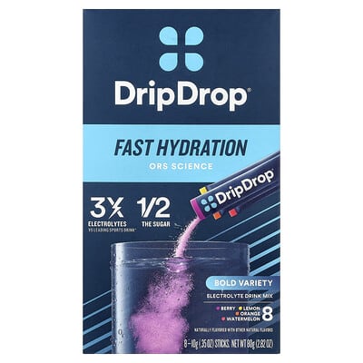 Смесь для приготовления электролитного напитка DripDrop, ассорти Bold, 8 стиков, по 0.35 oz (10 g) каждый