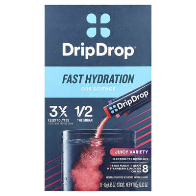 DripDrop смесь для приготовления электролитов, Juicy Variety, 8 стиков
