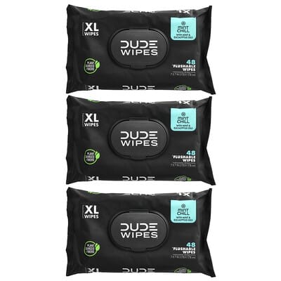 Dude Products освежающие влажные салфетки, XL, Mint Chill, упаковка 3 шт по 48 шт