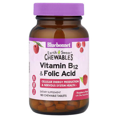 EarthSweet® Chewables, Vitamin B-12 & Folic Acid, Raspberry, 180 Chewable Tablets