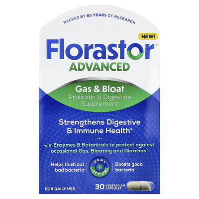 Пищевые капсулы Florastor Advanced, Gas & Bloat, 30 Vegetarian Capsules