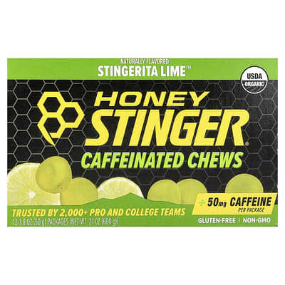 Энергетические жевательные конфеты Honey Stinger Stingerita Lime™, 12 пакетов по 1.8 oz (50 g)