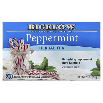 Травяной чай с мятой без кофеина, 20 чайных пакетиков, 0.91 oz (25 g)