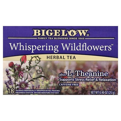 Травяной чай Bigelow Whispering Wildflowers™, с L-Theanine, без кофеина, 18 пакетиков, 0.9 oz (25 g)