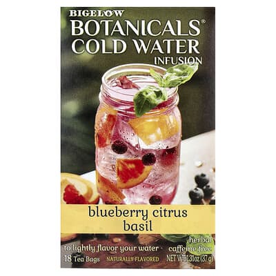 Травяной чай Botanicals® Cold Water Infusion, без кофеина, черника-цитрус-базилик, 18 пакетиков, 1.31 oz (37 г)